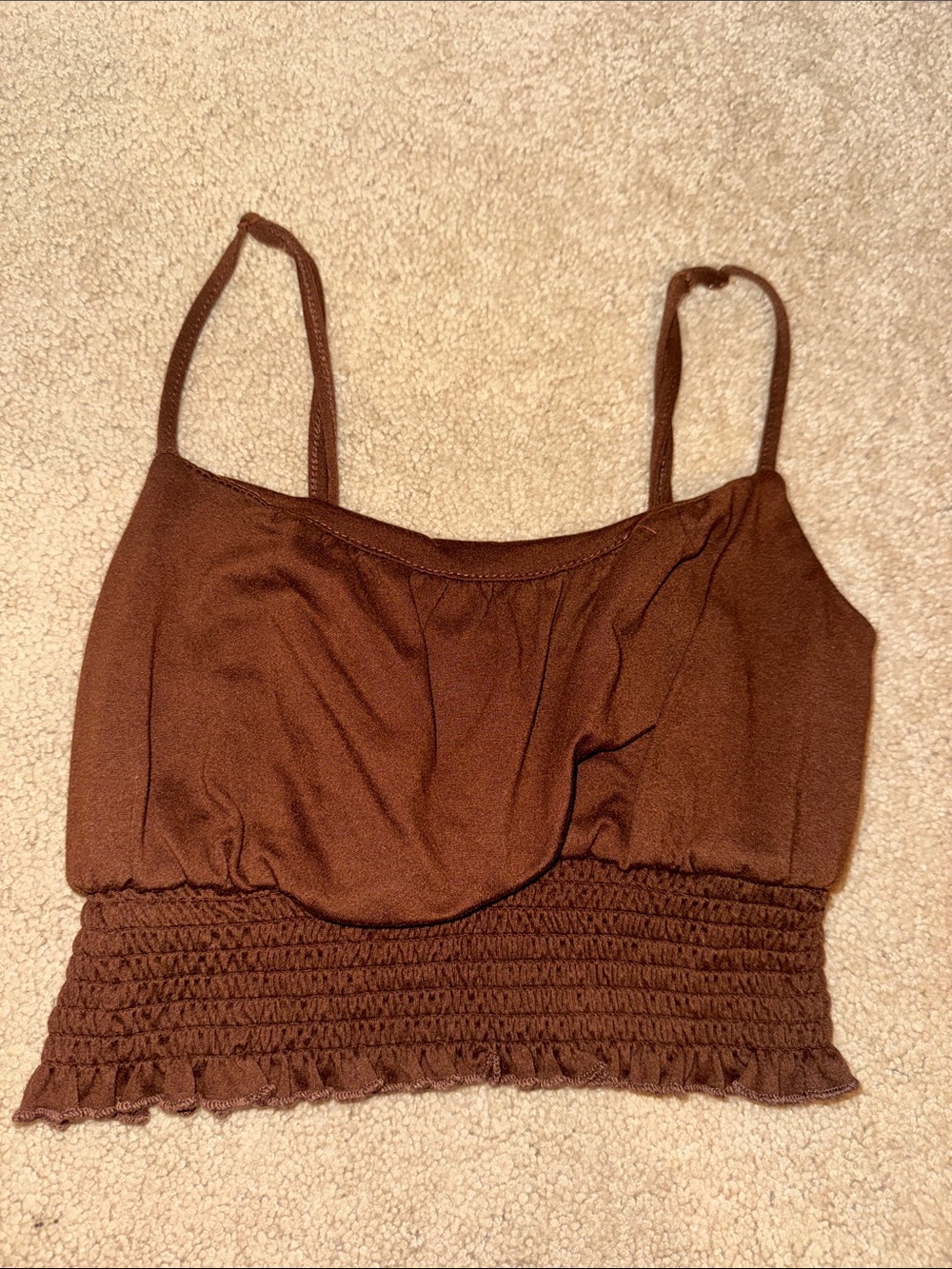 Brown Smocked Hem Cami Crop Top - Women